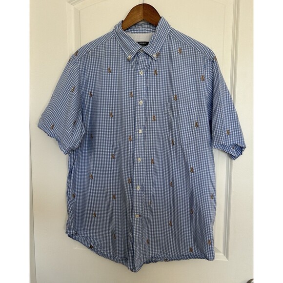 Cremieux Other - Cremieux Mens Shirt Large Button Gingham Blue White Dog Embroidered Novelty